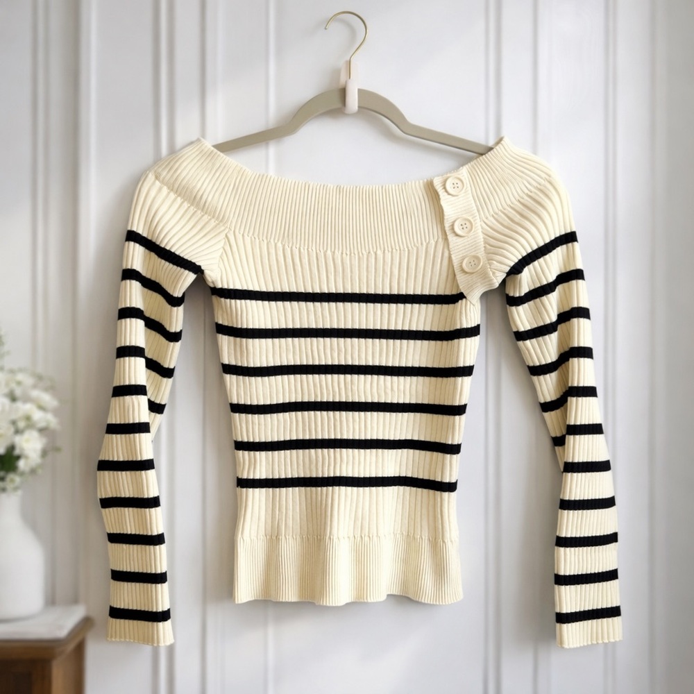Urban Outfitters Ribbed Off-the-Shoulder Striped Knit Top - Size L
